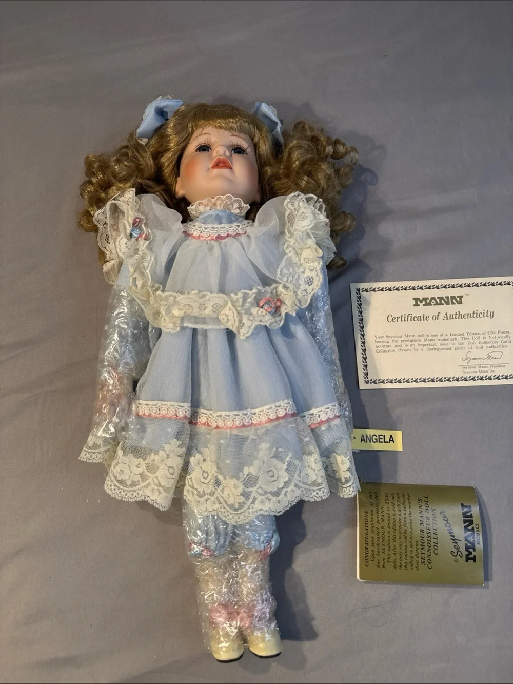 Seymour Mann Angela porcelain doll Blue Lace Trim Girls' Dress Doll Outfit